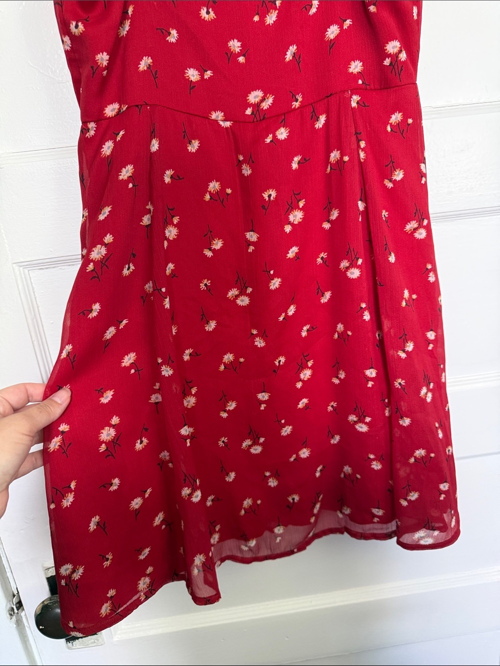 Abercrombie & Fitch Red Floral Ruffle-Neck Cottagecore Boho Dress Sz XS - Picture 10 of 11